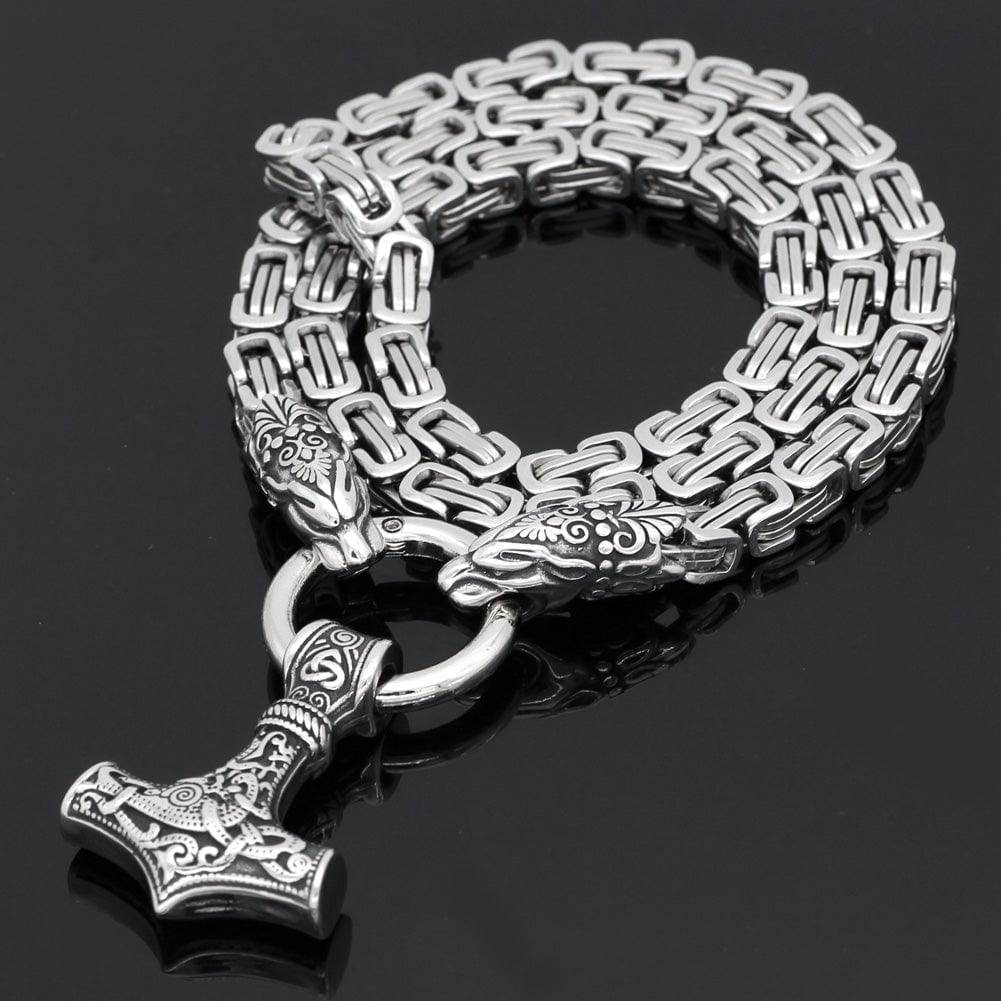 Animal Bite Ring Heavy Chain with Mjölnir - Stainless Steel - Norsegarde