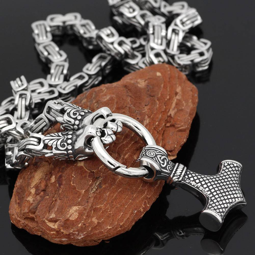 Animal Bite Ring Heavy Chain with Mjölnir - Stainless Steel - Norsegarde