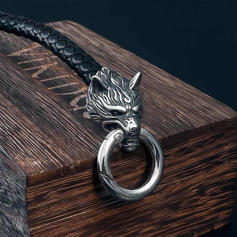 Odin's Wolves Leather Bracelet - Stainless Steel - Norsegarde