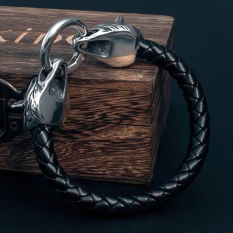 Odin's Wolves Leather Bracelet - Stainless Steel - Norsegarde