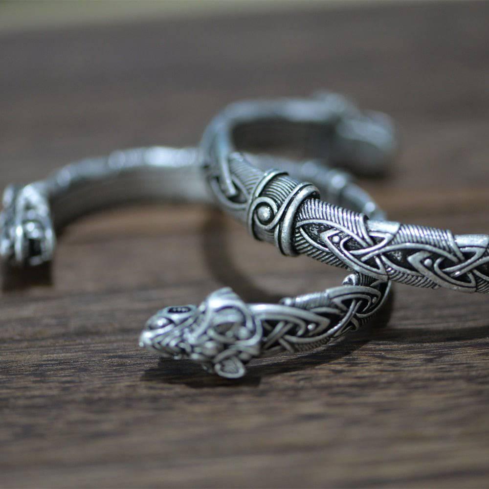 Ornamental Celtic Wolf Torc Bracelet - Norsegarde