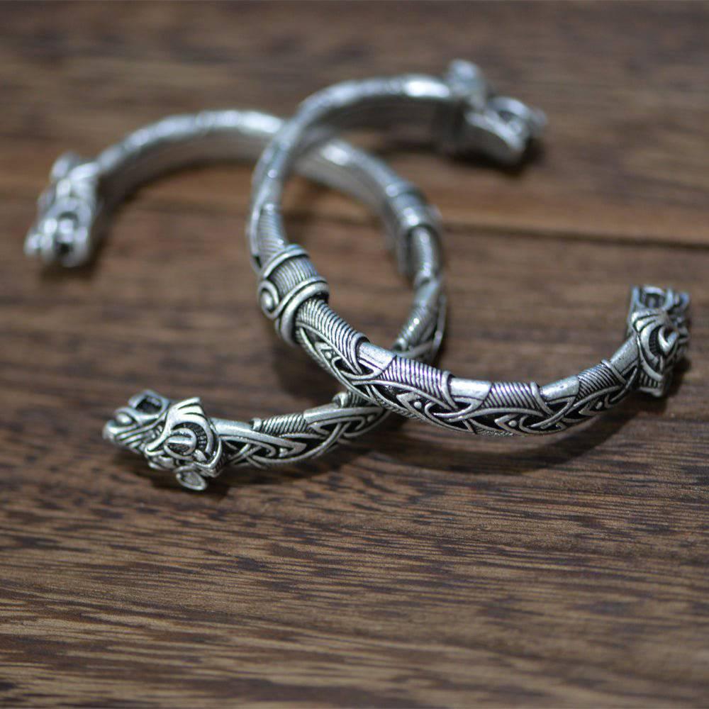 Ornamental Celtic Wolf Torc Bracelet - Norsegarde