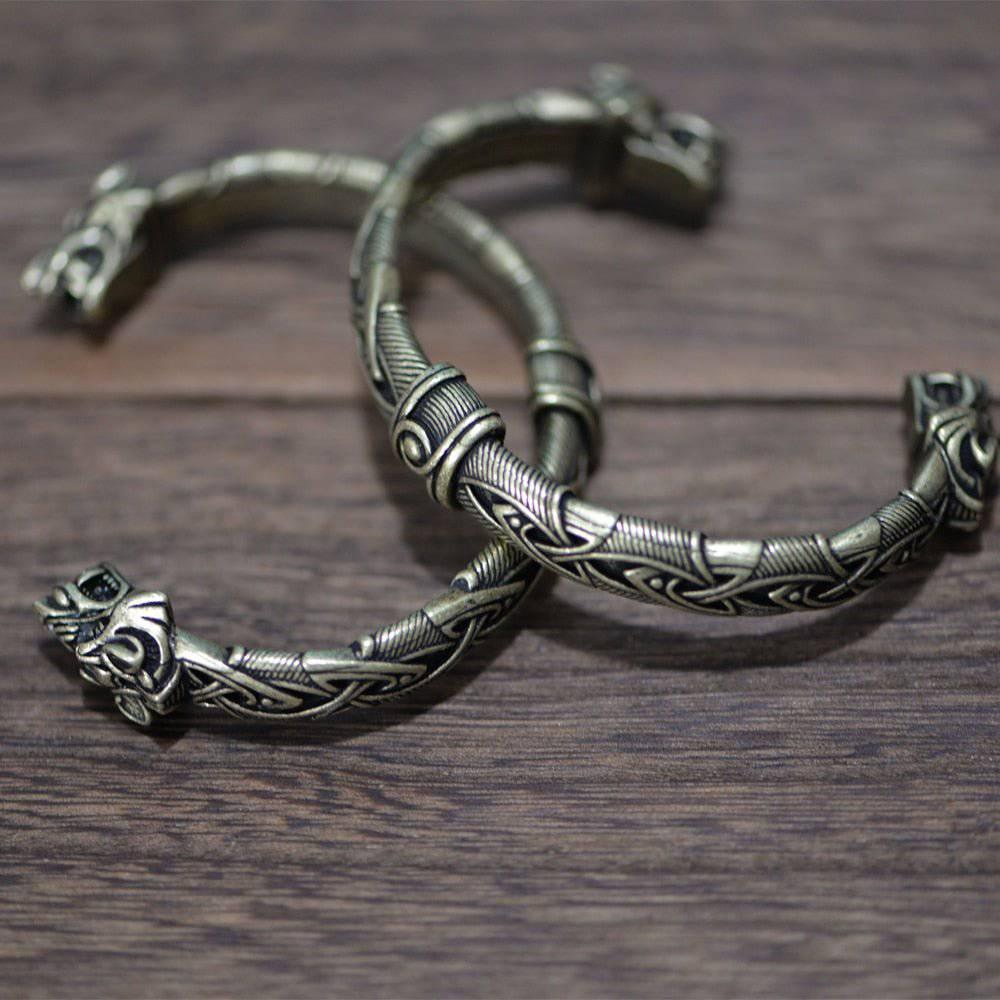 Ornamental Celtic Wolf Torc Bracelet - Norsegarde