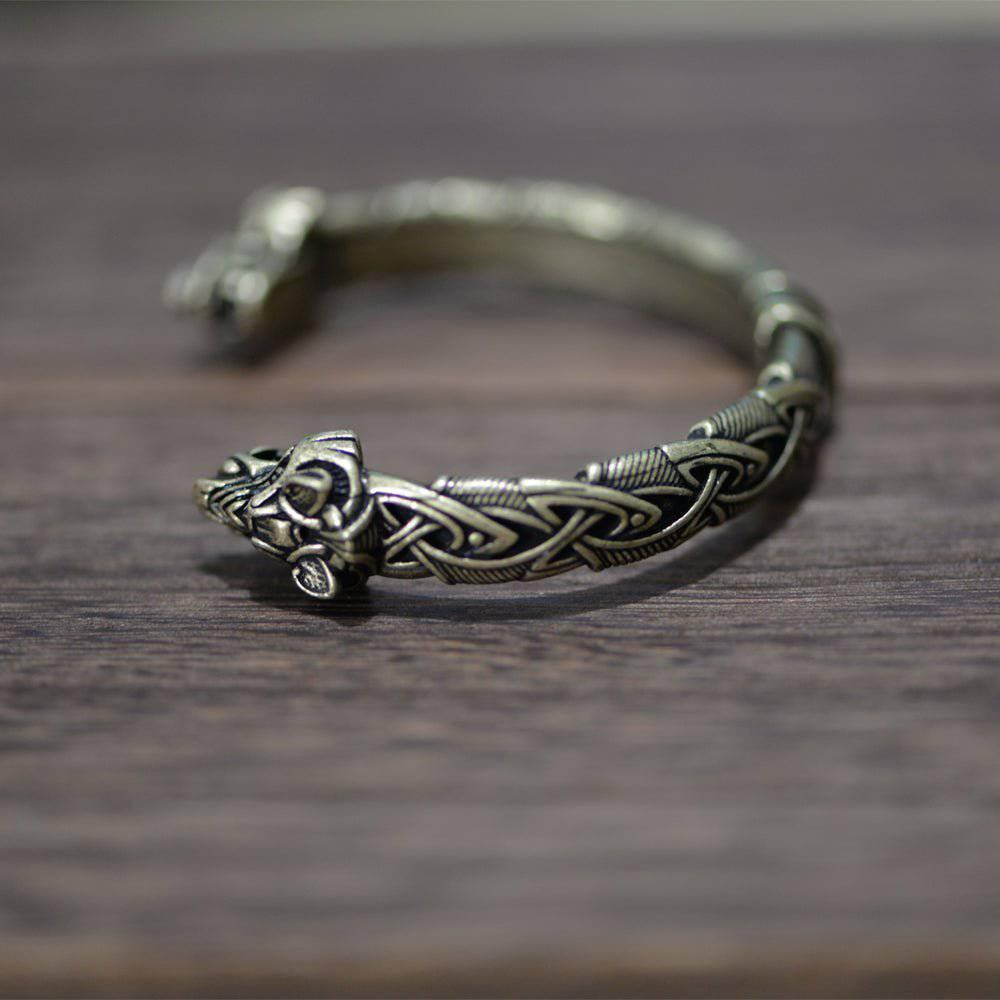 Ornamental Celtic Wolf Torc Bracelet - Norsegarde