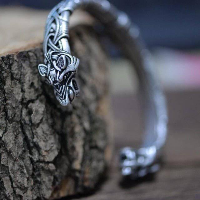 Ornamental Celtic Wolf Torc Bracelet - Norsegarde