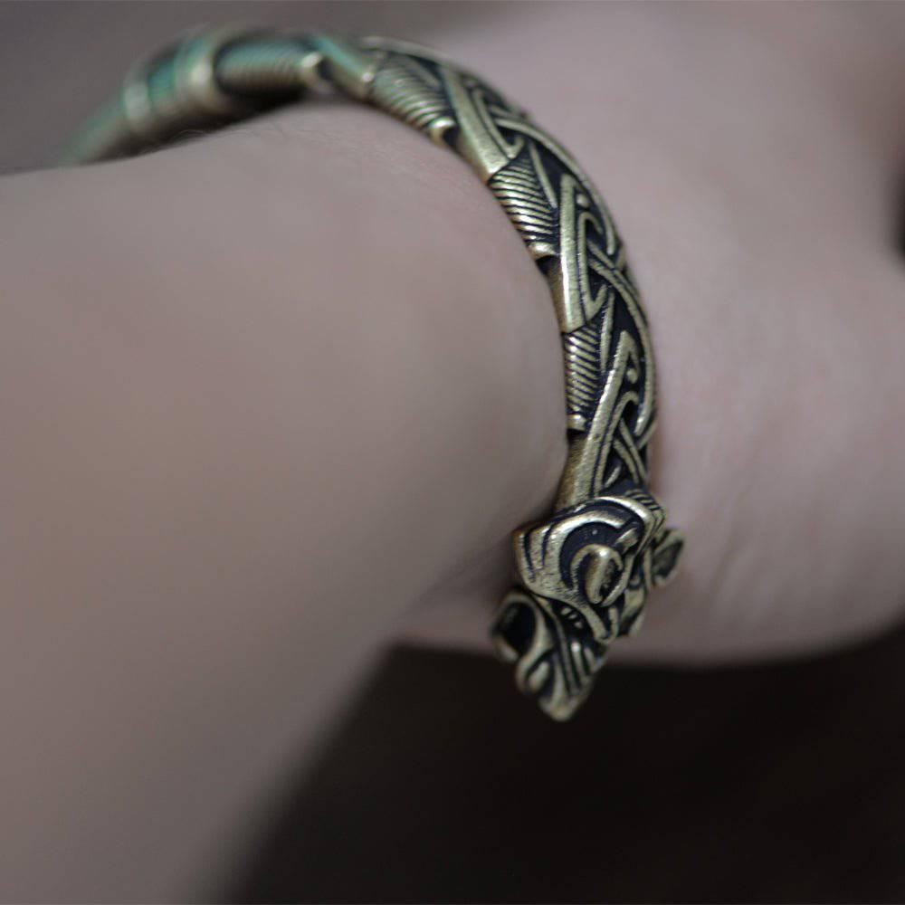 Ornamental Celtic Wolf Torc Bracelet - Norsegarde