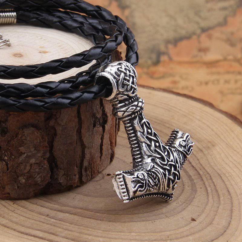 Ornamental Mjölnir with Odin's Wolves Pendant - Norsegarde