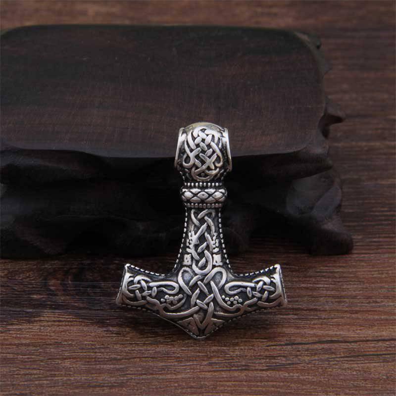 Ornamental Mjölnir with Wolf Heads - Sterling Silver - Norsegarde
