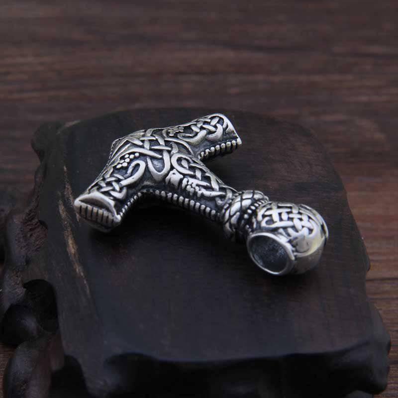 Ornamental Mjölnir with Wolf Heads - Sterling Silver - Norsegarde