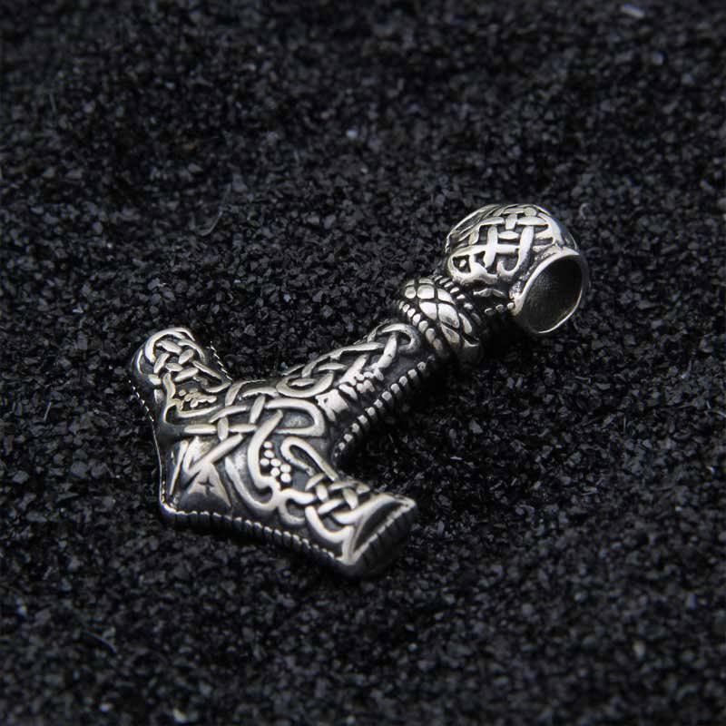 Ornamental Mjölnir with Wolf Heads - Sterling Silver - Norsegarde