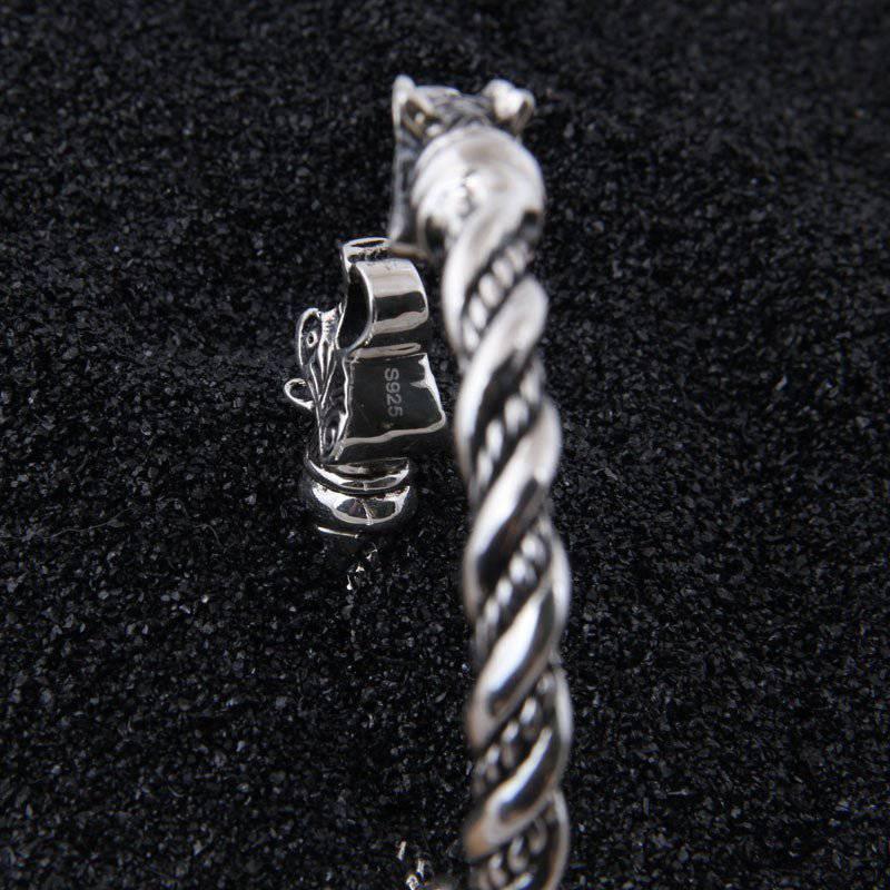 Ornamental Wolf Head Torc Bracelet - Sterling Silver - Norsegarde