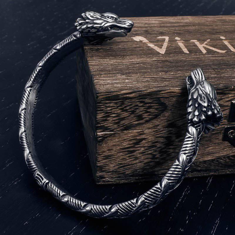 Plated Odin's Wolves Torc Bracelet - Stainless Steel - Norsegarde