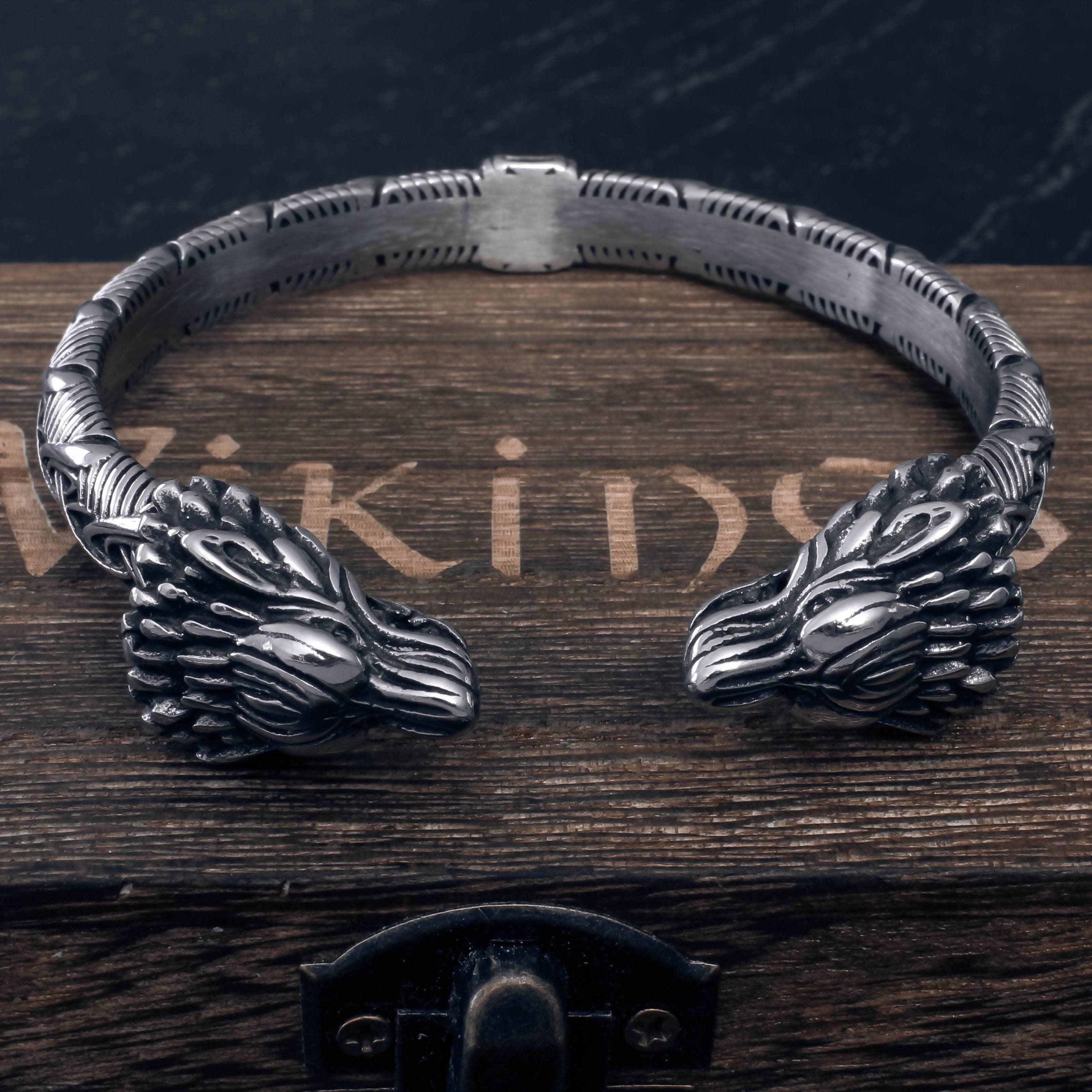Plated Odin's Wolves Torc Bracelet - Stainless Steel - Norsegarde