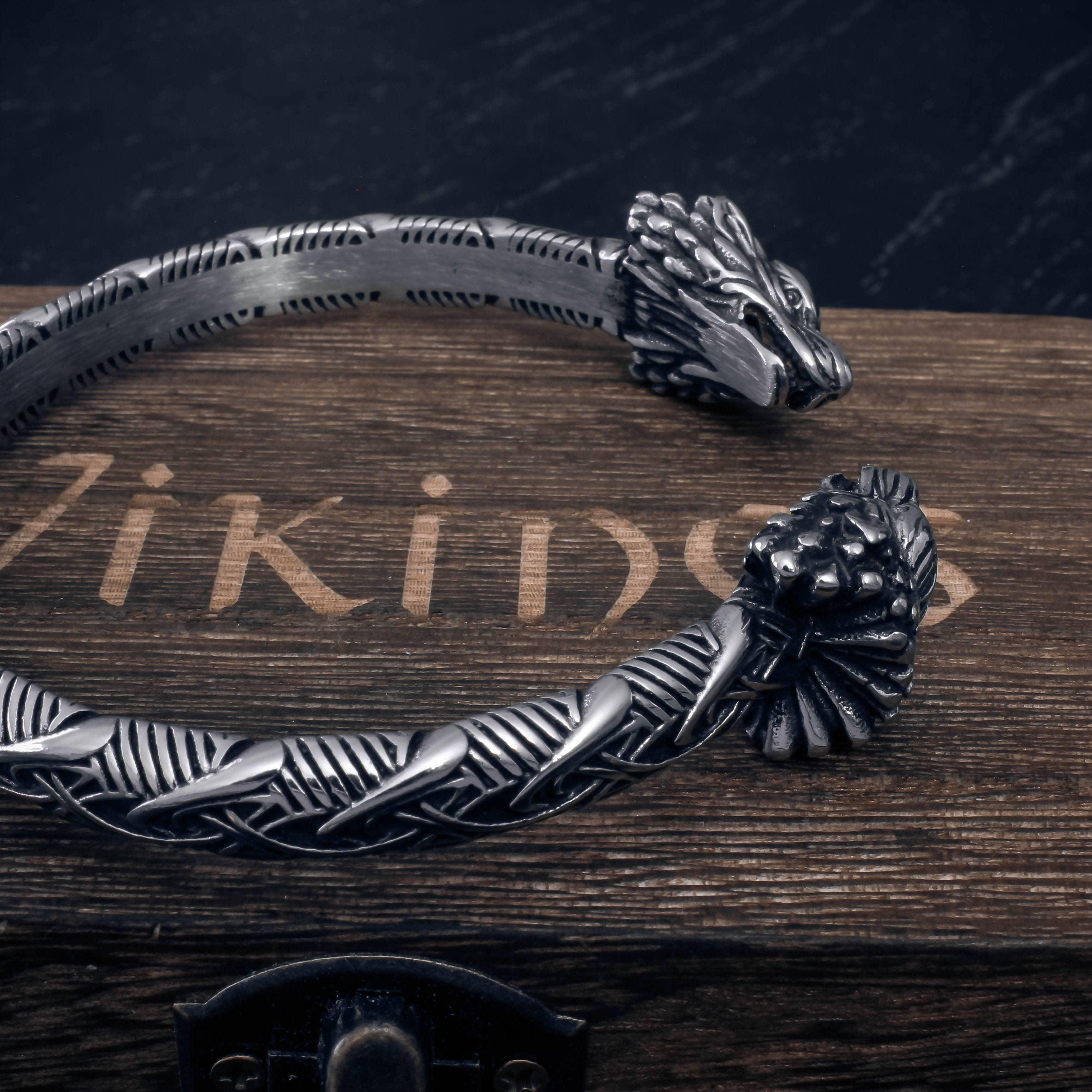 Plated Odin's Wolves Torc Bracelet - Stainless Steel - Norsegarde