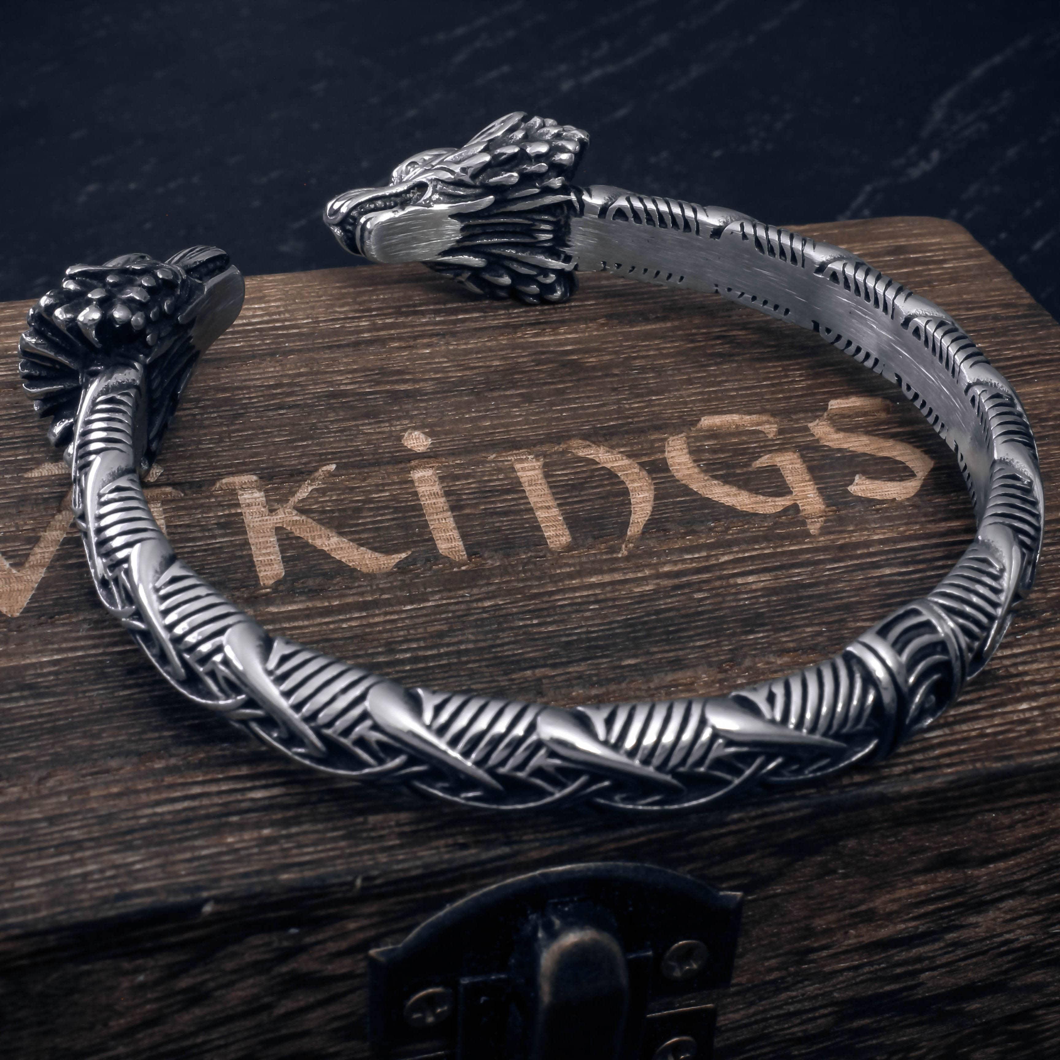 Plated Odin's Wolves Torc Bracelet - Stainless Steel - Norsegarde