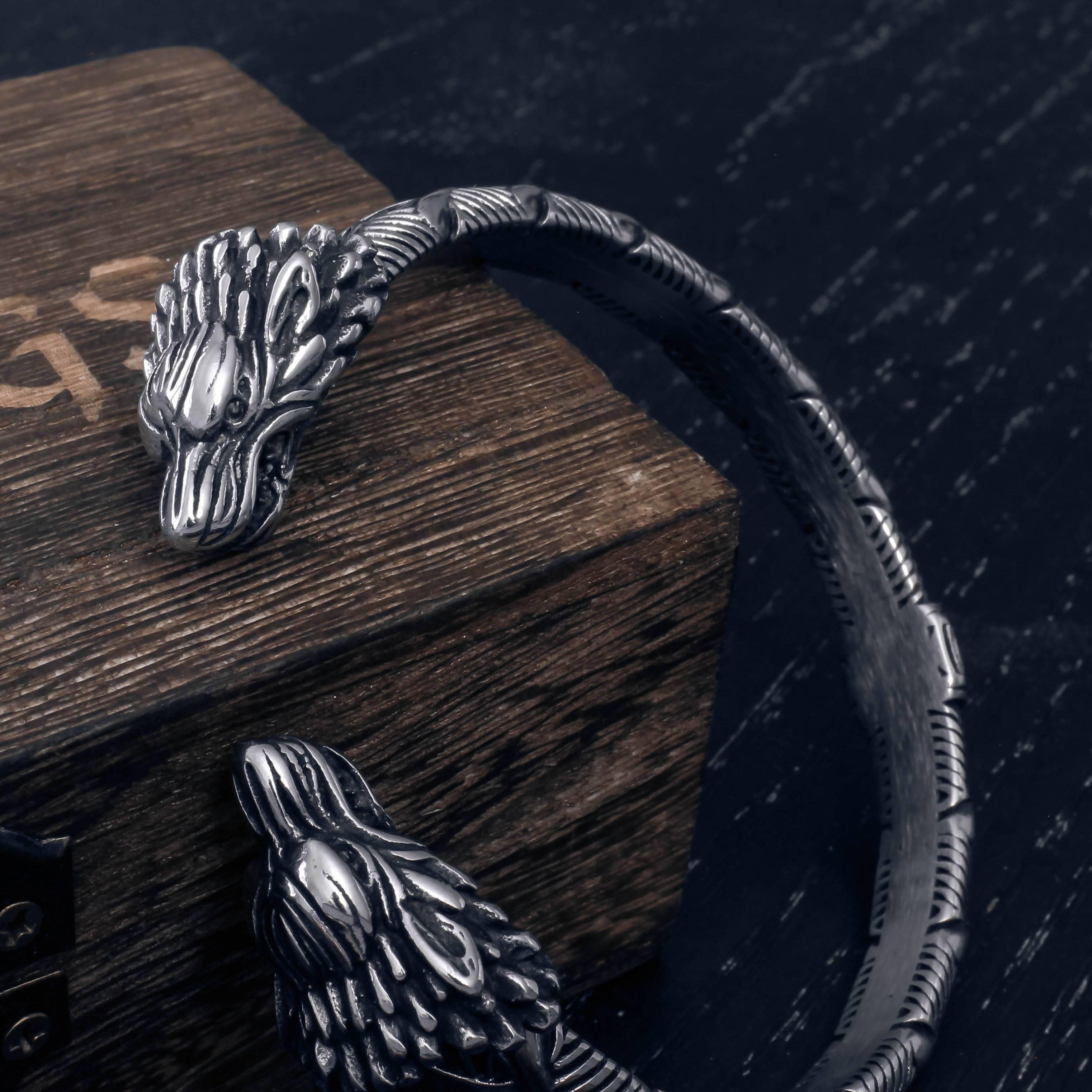 Plated Odin's Wolves Torc Bracelet - Stainless Steel - Norsegarde