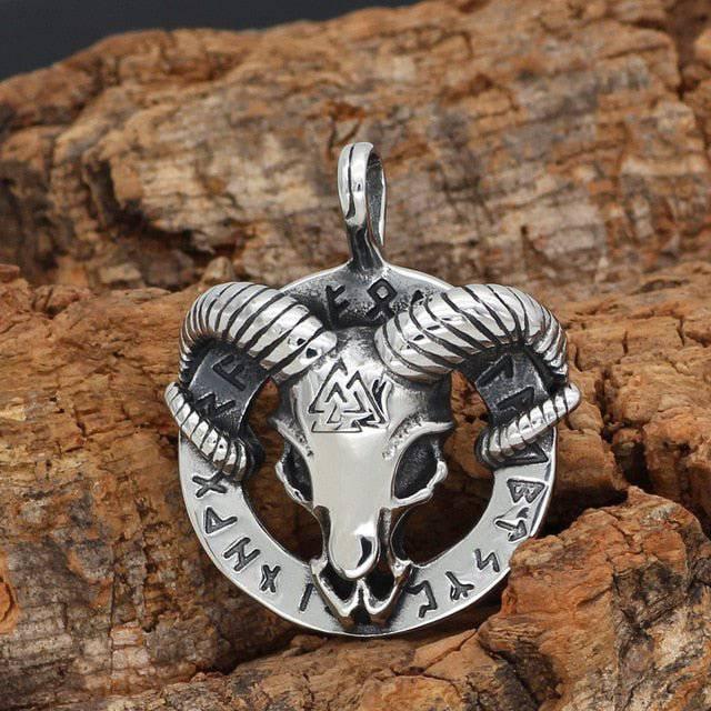 Ram Skull Runic Pendant - Stainless Steel - Norsegarde