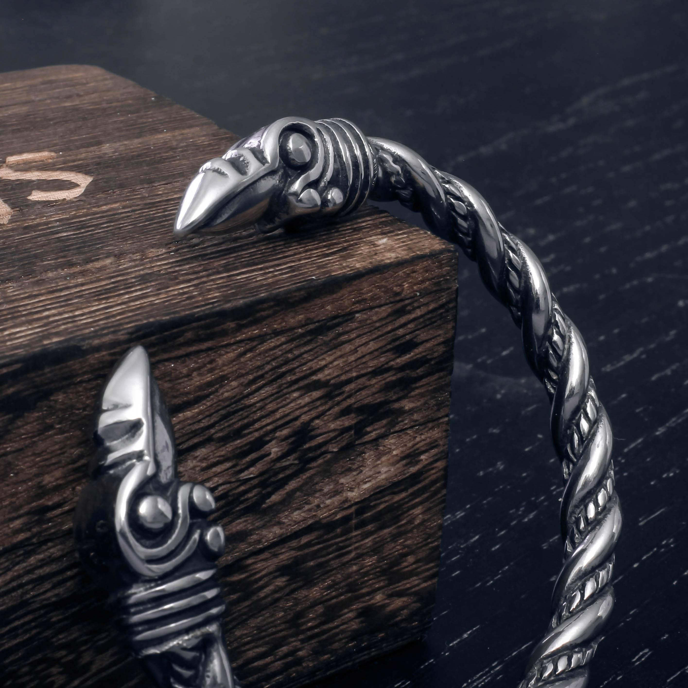 Raven Head Torc Bracelet - Stainless Steel - Norsegarde