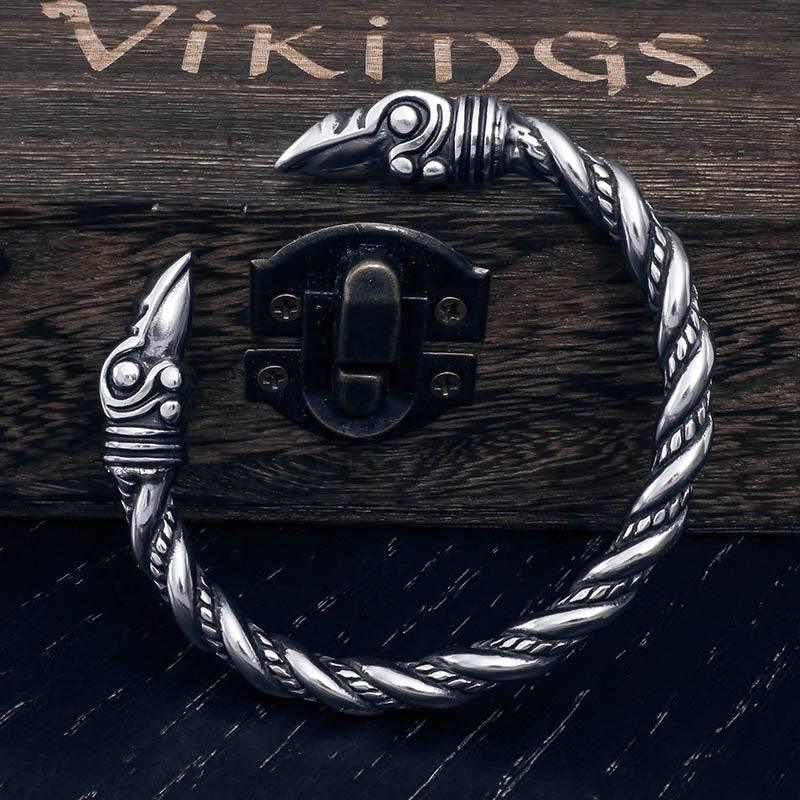 Raven Head Torc Bracelet - Sterling Silver - Norsegarde