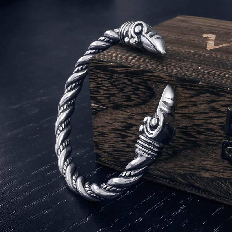 Raven Head Torc Bracelet - Sterling Silver - Norsegarde