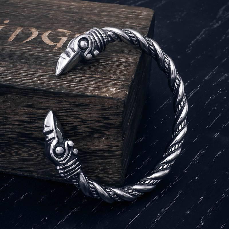 Raven Head Torc Bracelet - Sterling Silver - Norsegarde
