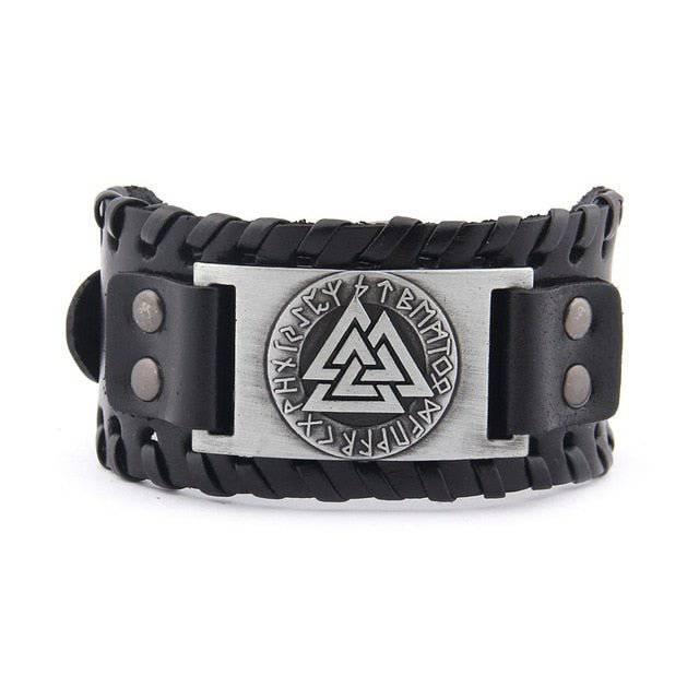 Runic Valknut Leather Wrap Bracelet - Norsegarde