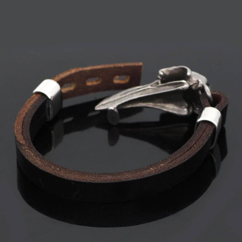 Rustic Raven Skull Leather Bracelet - Stainless Steel - Norsegarde