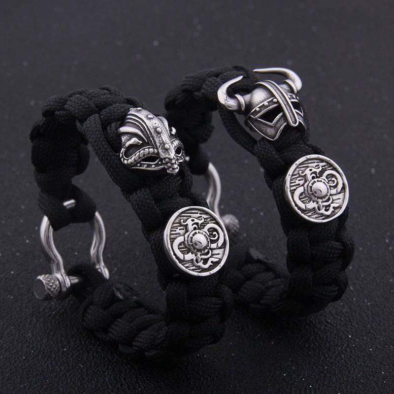 Shield and Helm Paracord Bracelet - Stainless Steel - Norsegarde