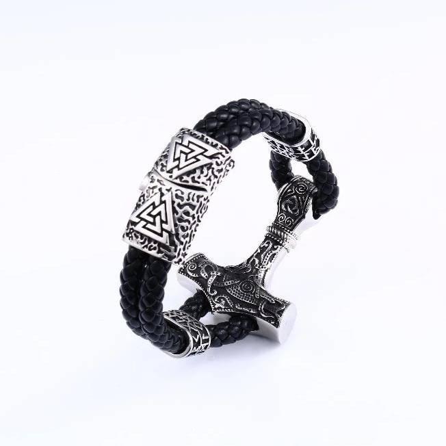 Thor's Hammer Leather Bracelet - Stainless Steel - Norsegarde