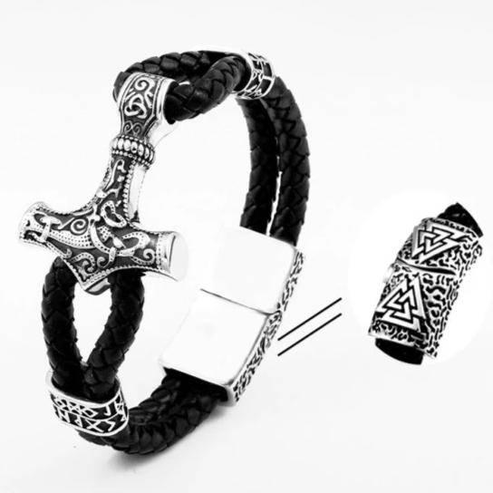 Thor's Hammer Leather Bracelet - Stainless Steel - Norsegarde