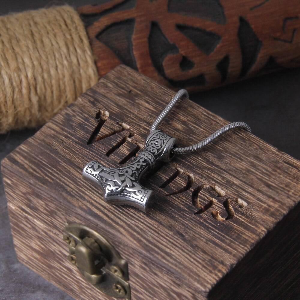 Tiny Ornamental Mjölnir Amulet - Stainless Steel - Norsegarde