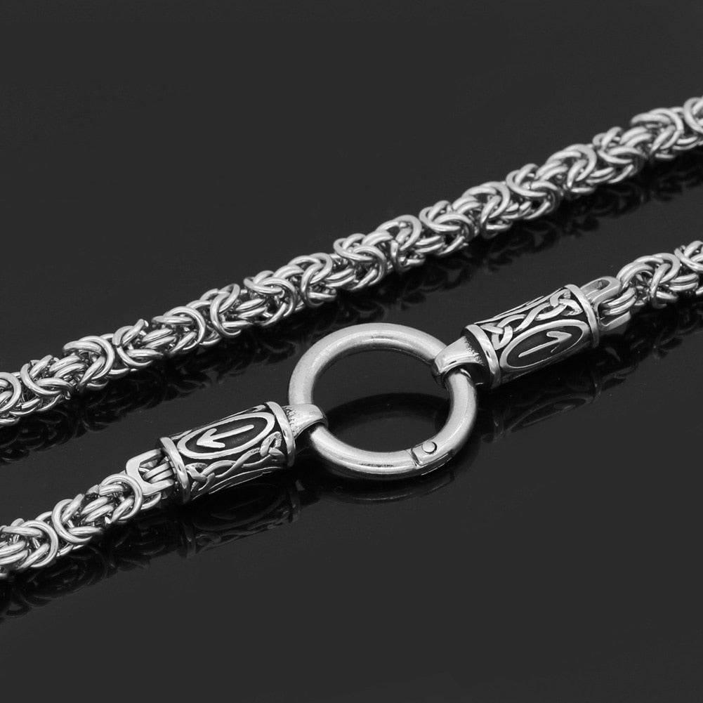 Tyr's Runed King's Chain with Mjölnir - Stainless Steel - Norsegarde