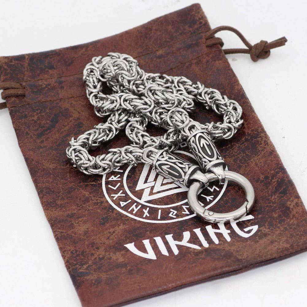 Tyr's Runed King's Chain with Mjölnir - Stainless Steel - Norsegarde