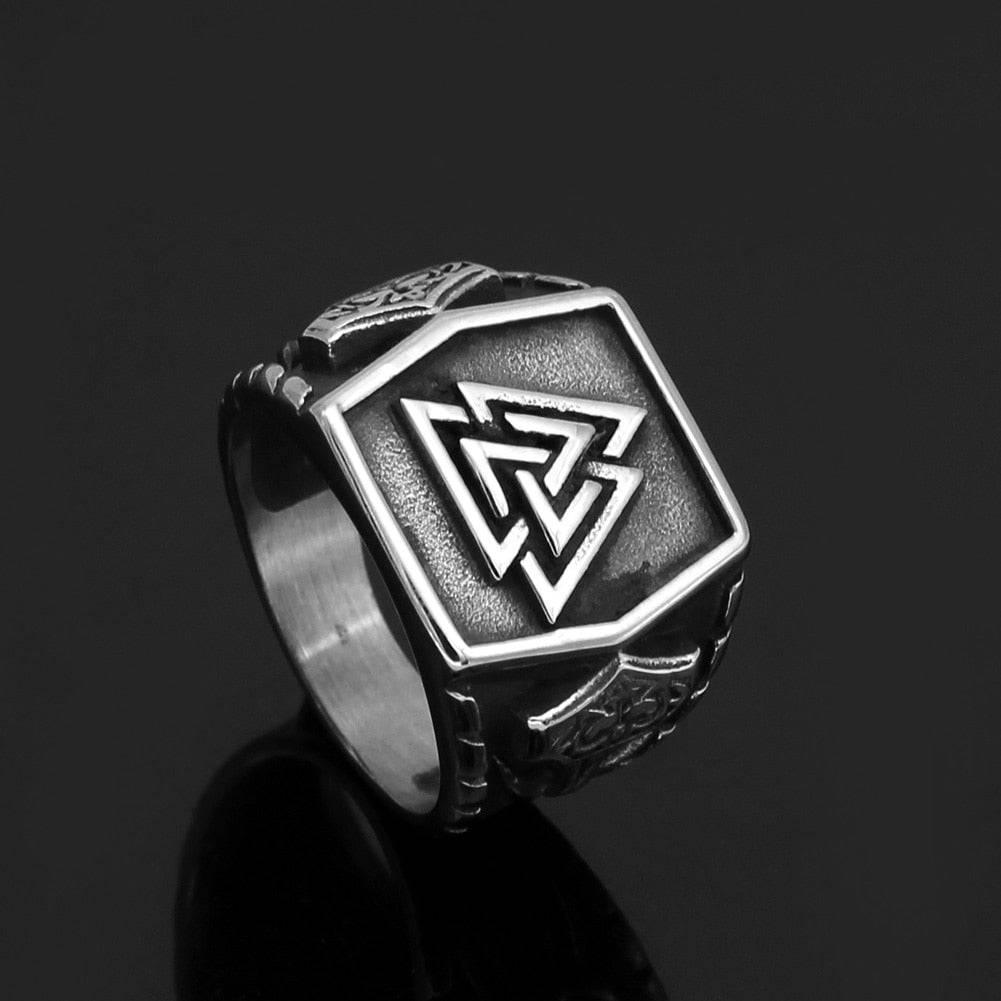 Valknut Rune Nordic Signet Ring - Stainless Steel - Norsegarde