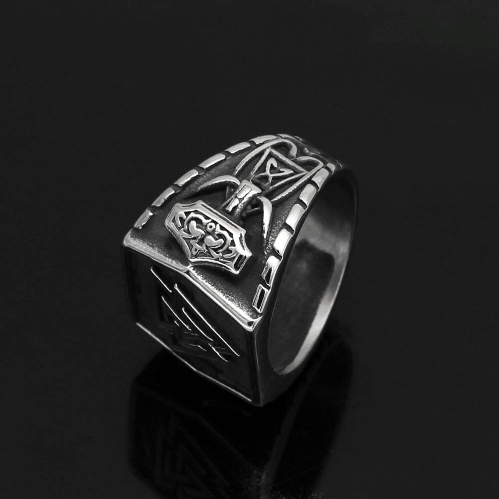 Valknut Rune Nordic Signet Ring - Stainless Steel - Norsegarde