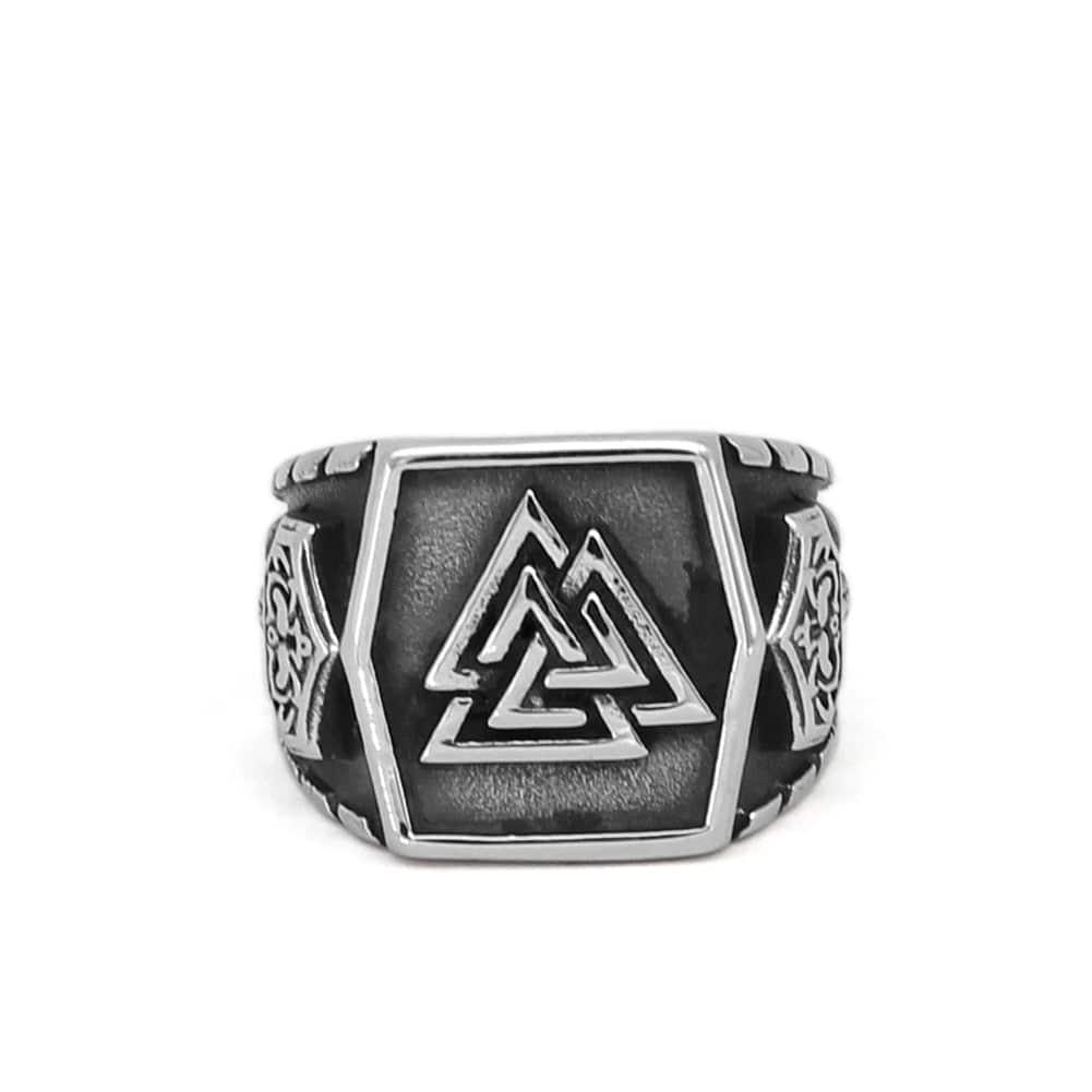 Valknut Rune Nordic Signet Ring - Stainless Steel - Norsegarde