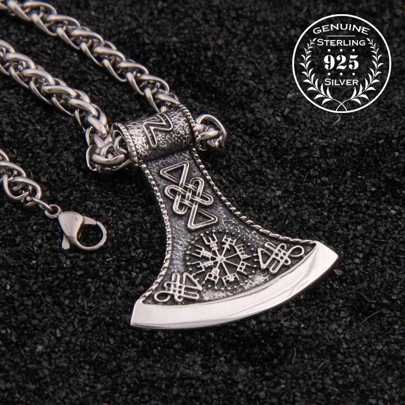 Vegvisir Rune Axe Head Pendant - Sterling Silver - Norsegarde