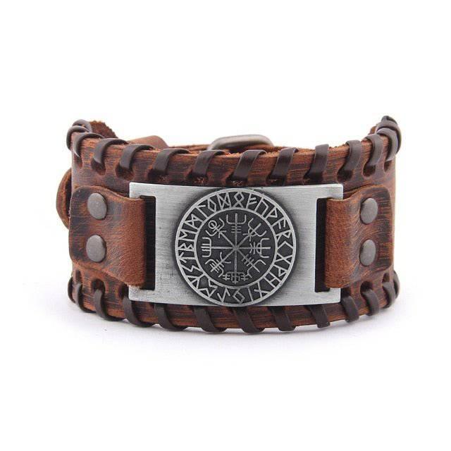 Vegvisir Rune Leather Wrap Bracelet - Norsegarde