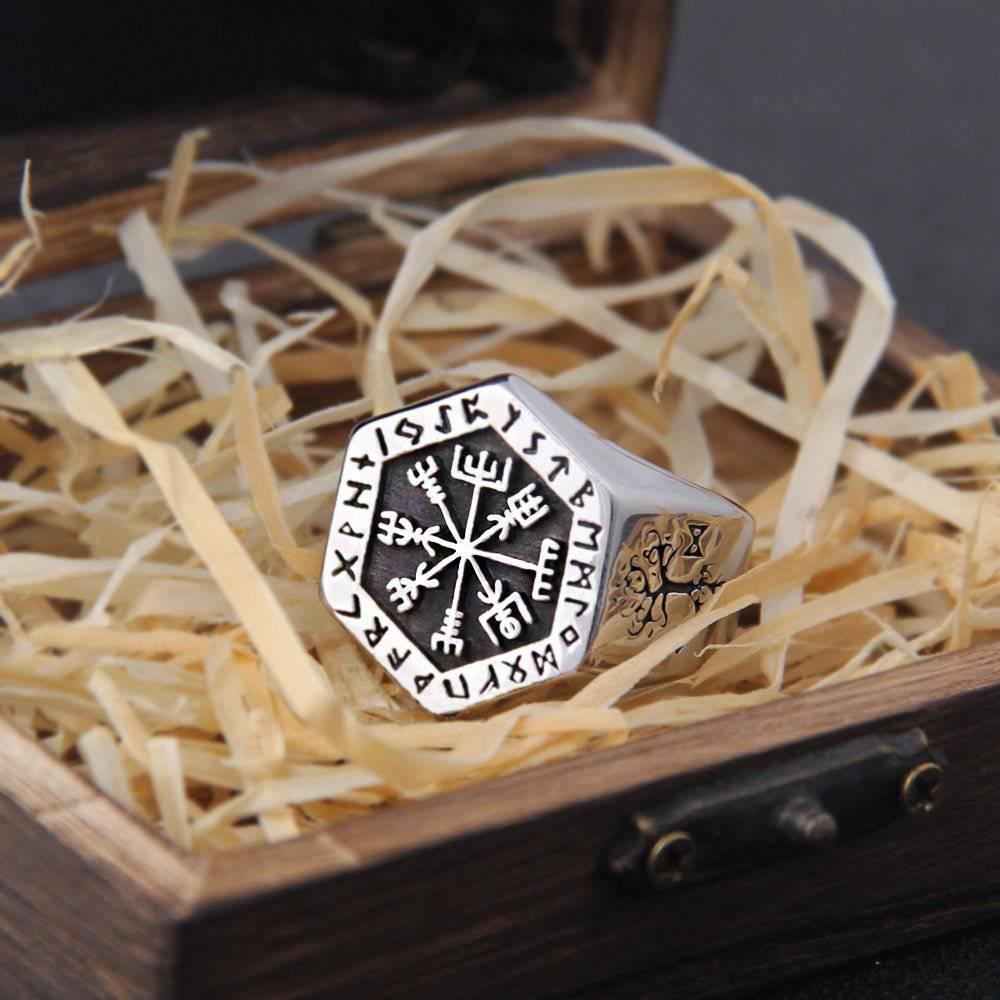 Vegvisir Runed Compass Ring - Stainless Steel - Norsegarde