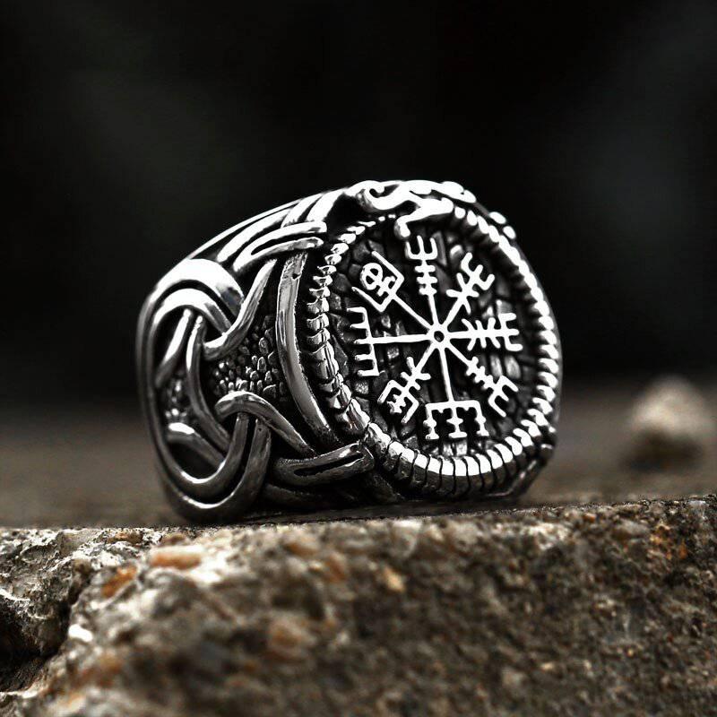 Vegvisir Serpent Ouroboros Ring - Stainless Steel - Norsegarde