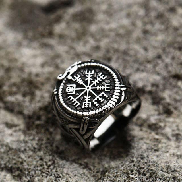 Vegvisir Serpent Ouroboros Ring - Stainless Steel - Norsegarde