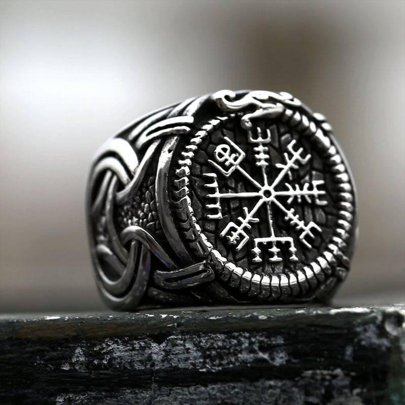 Vegvisir Serpent Ouroboros Ring - Stainless Steel - Norsegarde