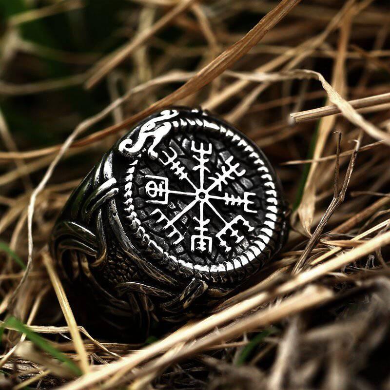Vegvisir Serpent Ouroboros Ring - Stainless Steel - Norsegarde