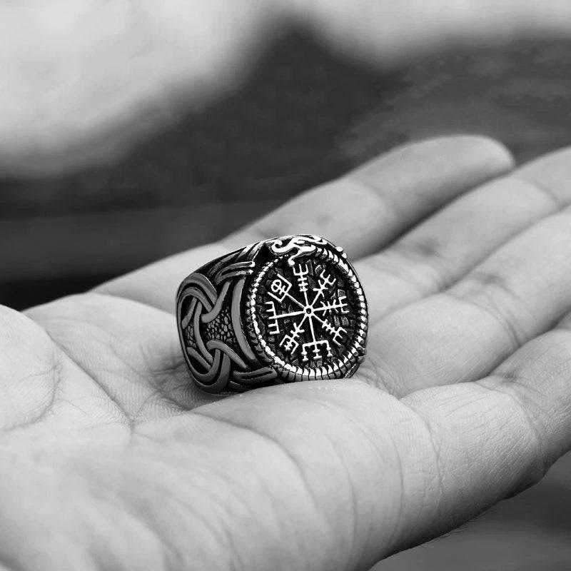 Vegvisir Serpent Ouroboros Ring - Stainless Steel - Norsegarde