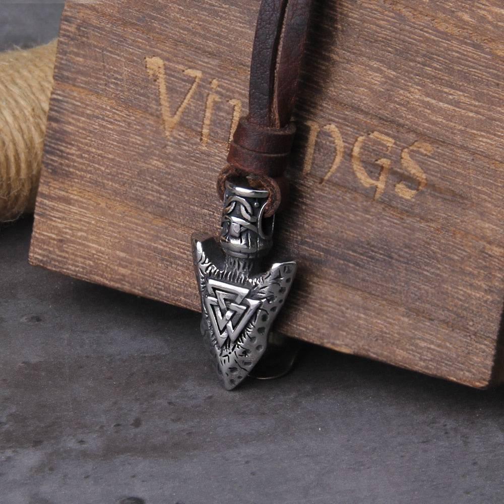 Viking Spearhead Pendant with Valknut - Norsegarde