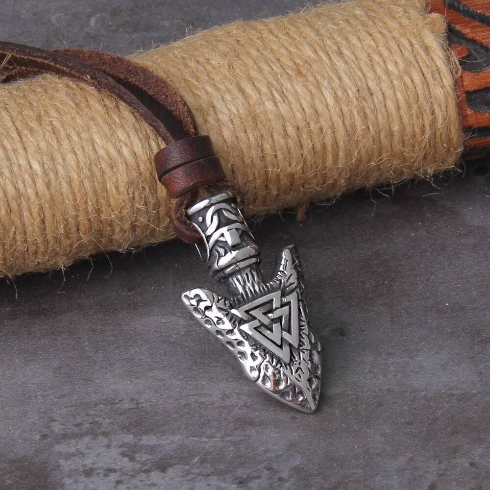 Viking Spearhead Pendant with Valknut - Norsegarde