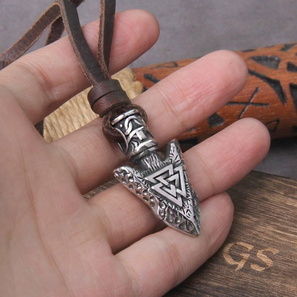 Viking Spearhead Pendant with Valknut - Norsegarde