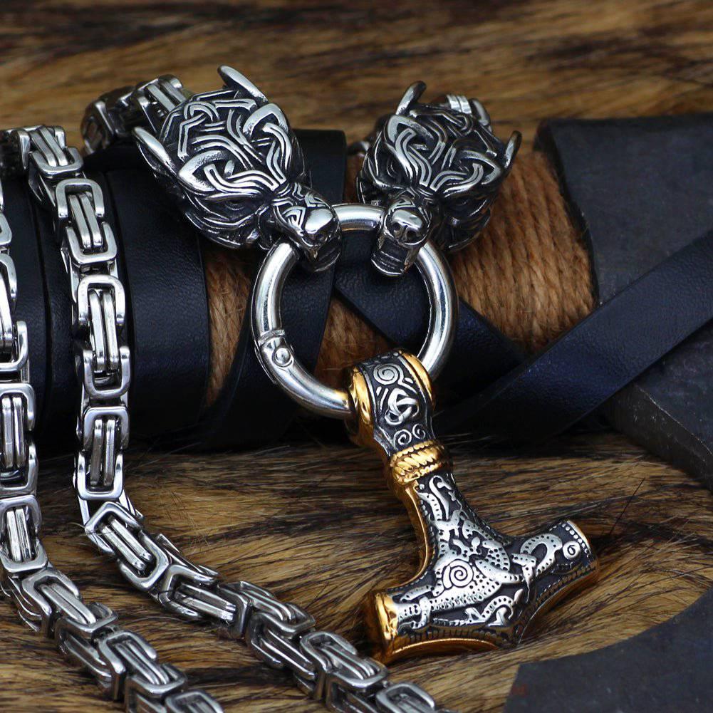 Viking Wolf Hoofd Thor's Hammer Hanger Ketting, Mannen RVS Mjolnir Koning Ketting Ketting, Nordic Odin Keltische Knoop Vintage Amulet Sieraden Cadeau Viking Wolf Hoofd Thor's Hammer Hanger Ketting, Mannen RVS Mjolnir Koning Ketting Ketting, Nordic Odin Keltische Knoop Vintage Amulet Sieraden Cadeau