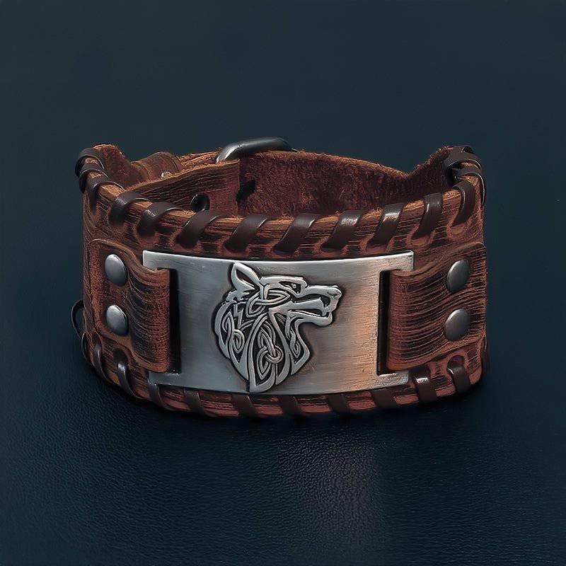 Wolf of Odin Leather Wrap Bracelet - Norsegarde
