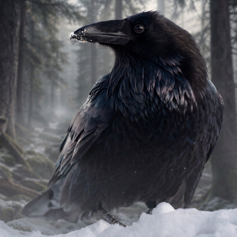 Raven in Snowy Norse Woods